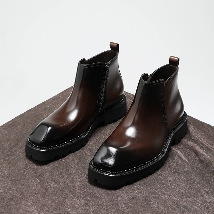 英伦风拉链高帮皮鞋厚底增高商务休闲短靴男士马丁切尔西皮靴潮