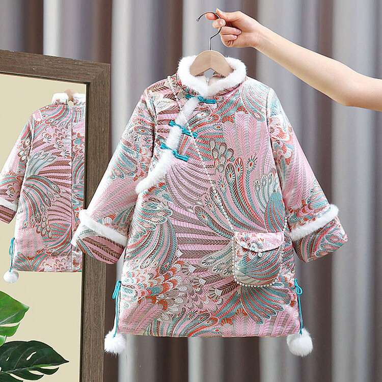 女童旗袍秋冬中国风加绒加棉唐装过年喜庆装女宝宝周岁拜年服SY