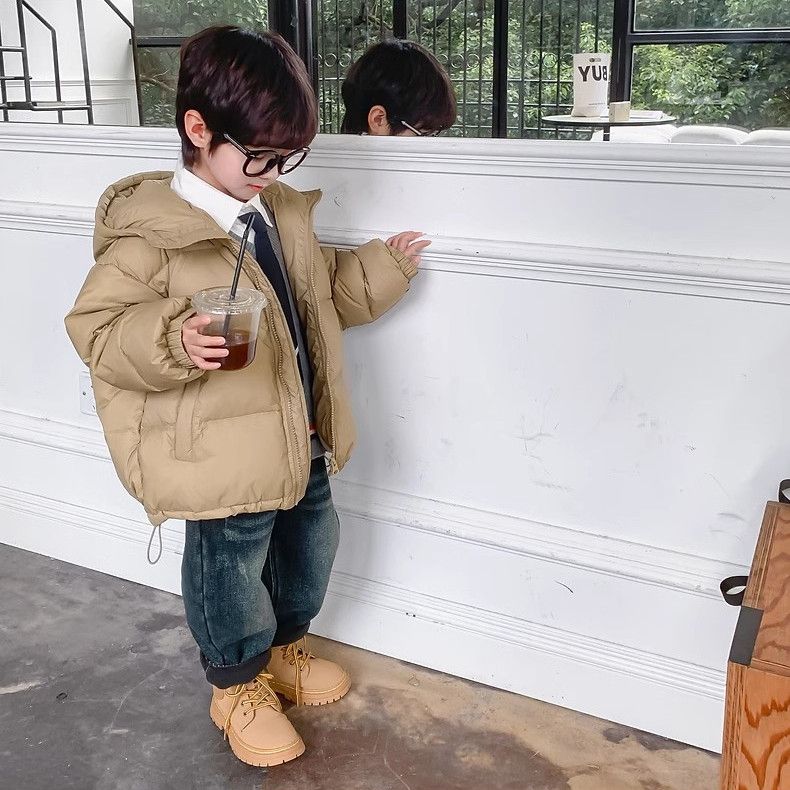 大童男童冬季棉服2023新款儿加厚面包服男孩短款炸街连帽外套潮