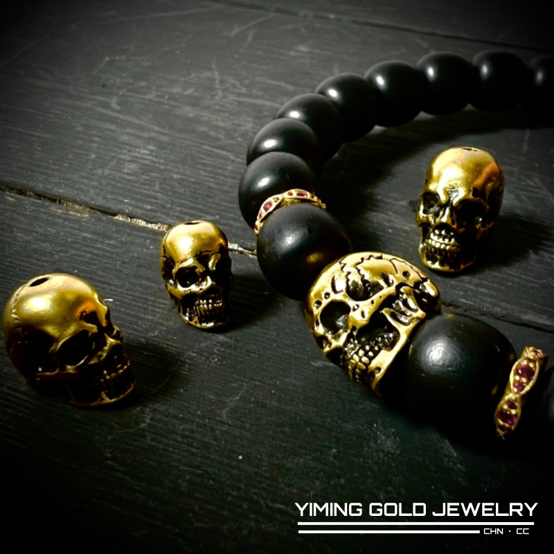 【壹铭黄金】足金999纯金骷髅黄金顶珠纯金配饰文玩黄金配饰
