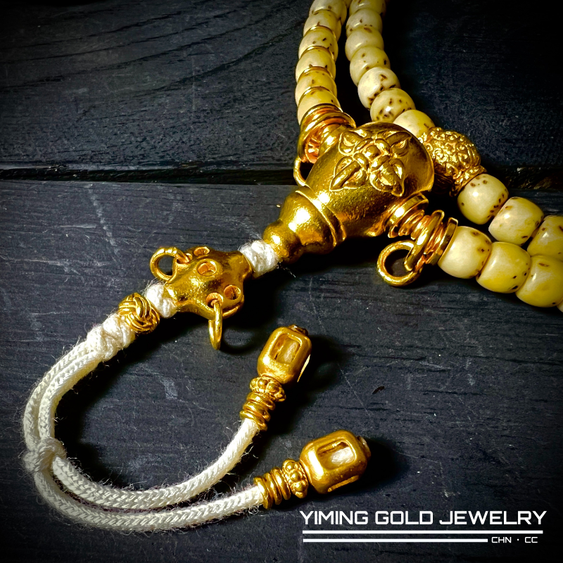 【壹铭黄金】24k足金999镂空弟子珠文玩手串手持长串搭配黄金配饰