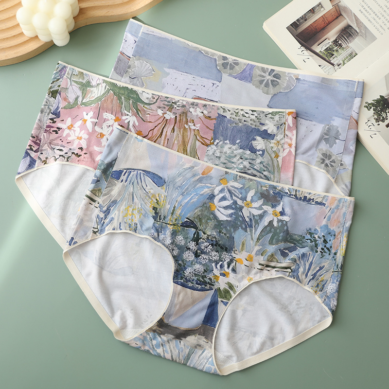 莫奈花园~时尚文艺复古莫代尔无痕透气女士内裤中高腰包臀三角裤
