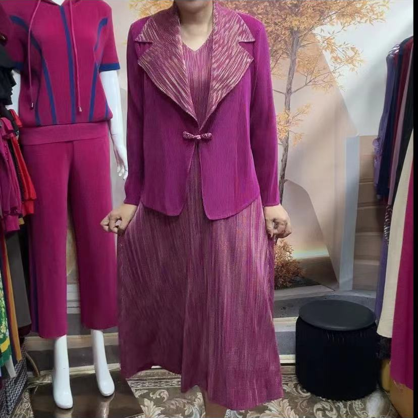 褶皱时尚长袖两件套套装