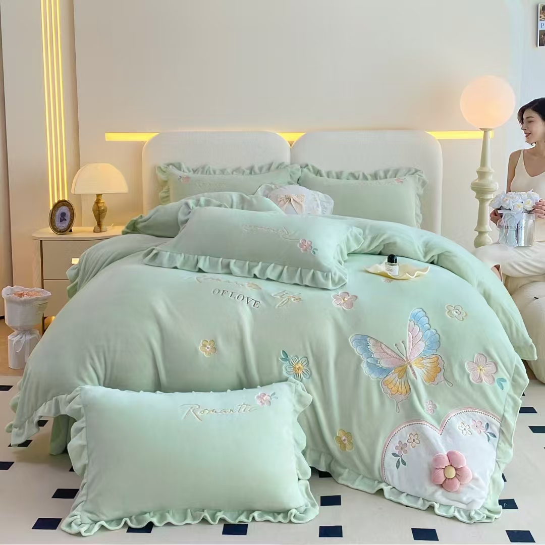 全消光韩版牛奶绒四件套-小甜心