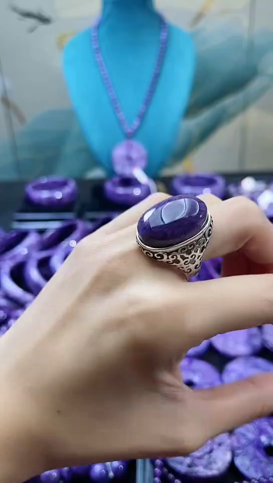 【闪购商品】查罗石（紫龙晶）戒指银S925镶嵌戒指