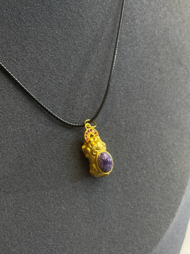 天然紫龙晶925银貔貅吊坠锁骨链-多样性发一
