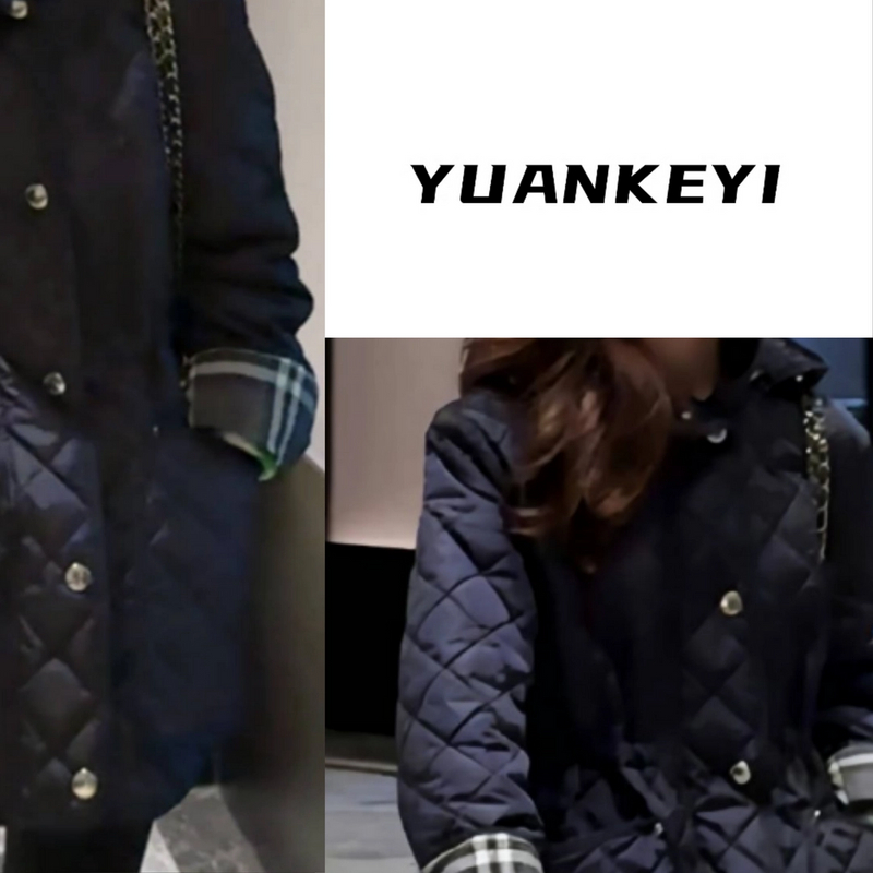 YUANKEYI 连帽三防经典菱格纹棉服
