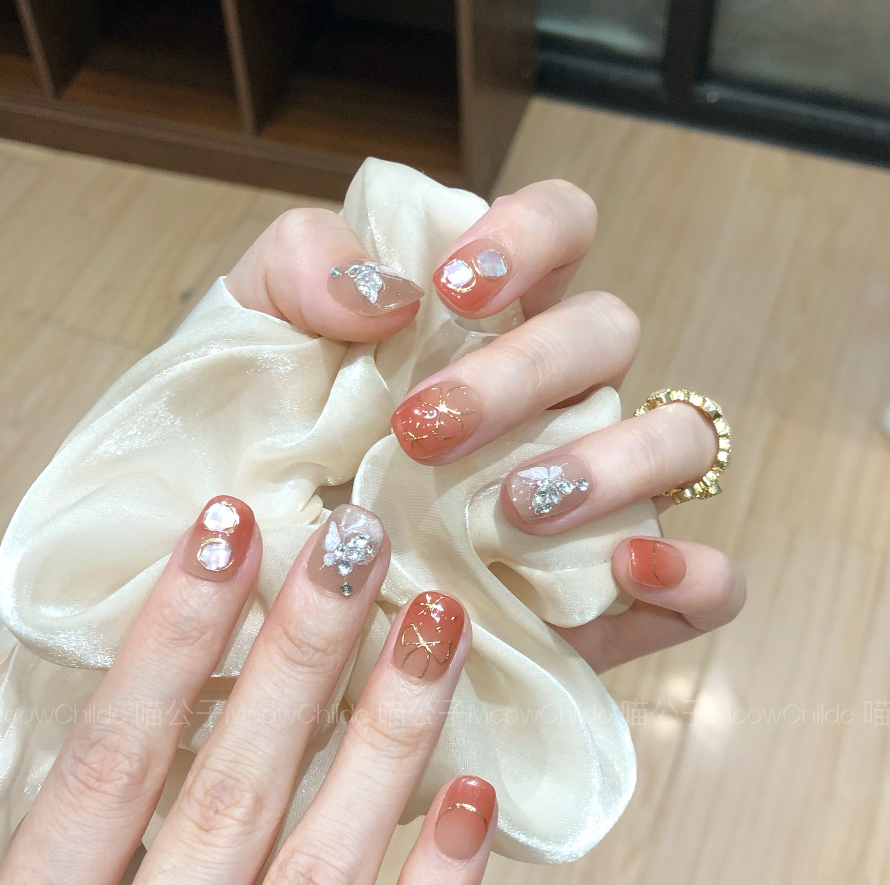 喵公子【蝶影魅惑】【设计师款】纯手工穿戴甲可拆卸美甲光疗甲