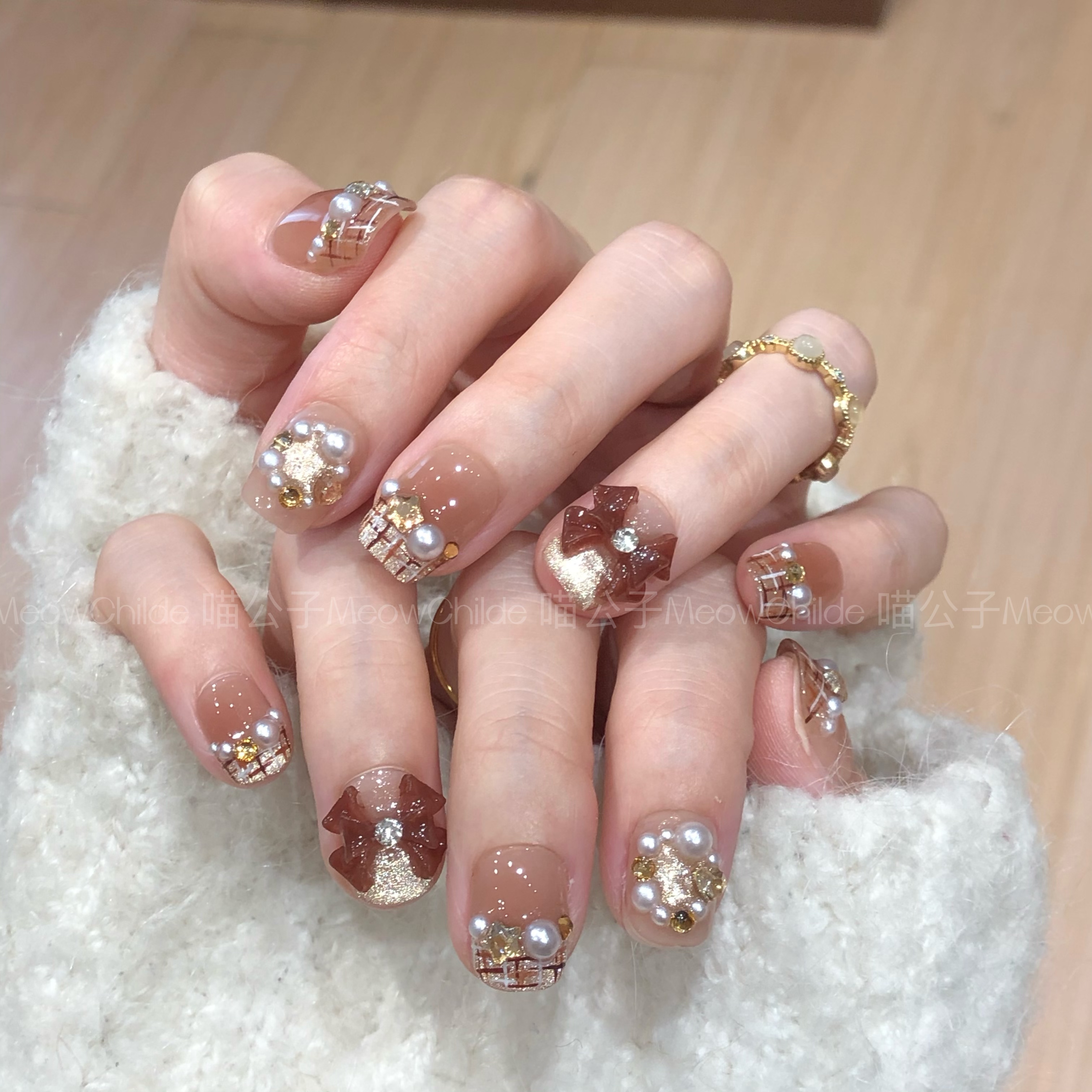 喵公子【小香】纯手工穿戴甲可拆卸美甲光疗甲  