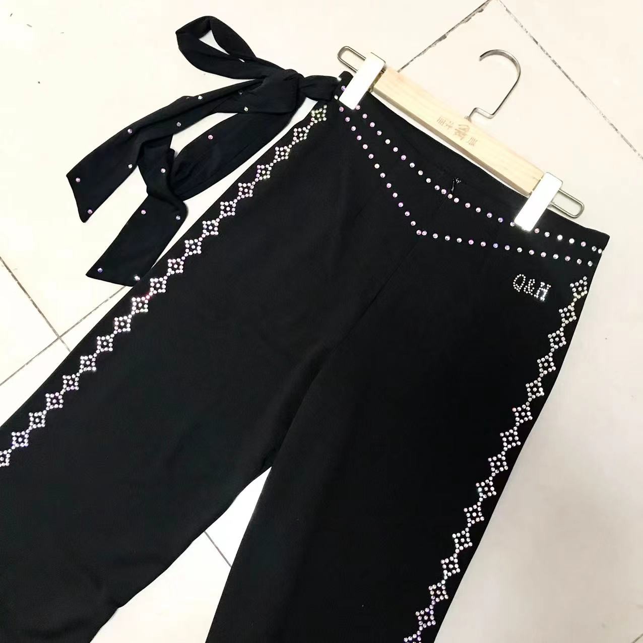 丽萍舞服菱形花飘带钻裤时尚显瘦休闲新款跳舞舞蹈裤