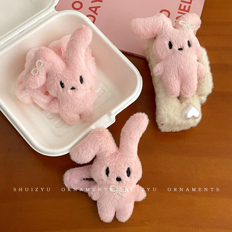 粉色毛绒发圈鸭嘴夹女秋冬发绳发夹后脑勺鲨鱼夹毛毛夹子头绳头饰