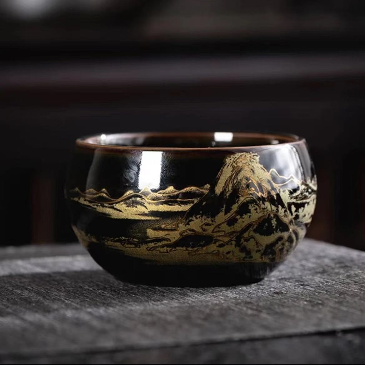 【闪购商品】高端茶器 乌金木叶千里江山（无礼盒）陶瓷 茶具