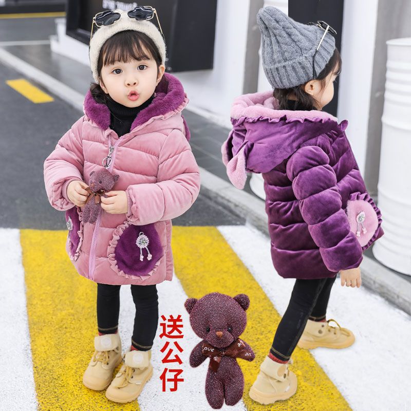 秋冬爆款女童2023新款宝宝冬加厚外套洋气儿童连帽中大童保暖外衣