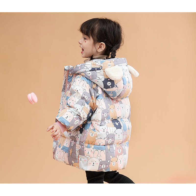 婴幼儿连帽保暖中长款女童女宝加厚冬季洋气中小童装小孩免洗外套