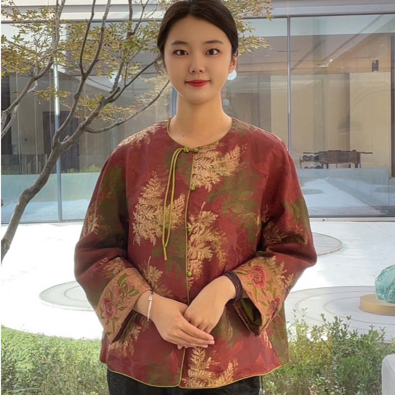 （古韵蚕依）新中式真丝桑蚕丝提花超柔棉服宽松保暖上衣