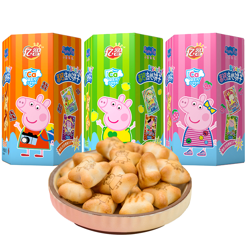 亿智小猪佩奇40g注心饼干草莓巧克力柠檬味3种口味混合发货共6盒