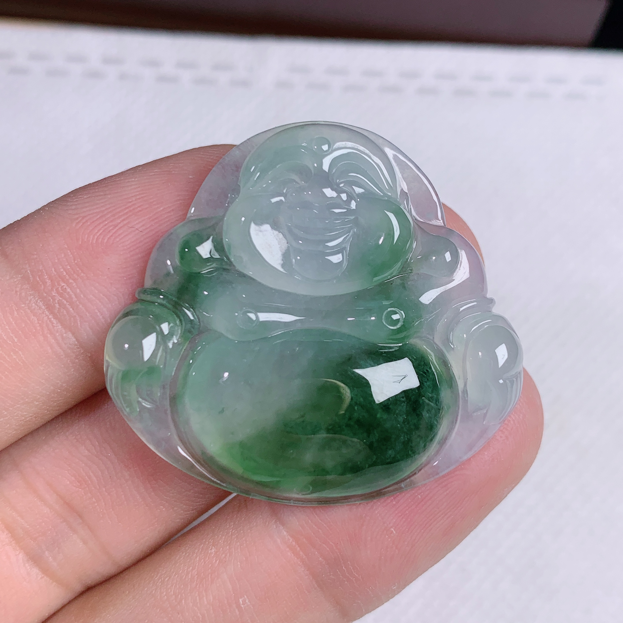 缅甸天然A货翡翠冰飘花佛公吊坠冰透时尚气质精美女士