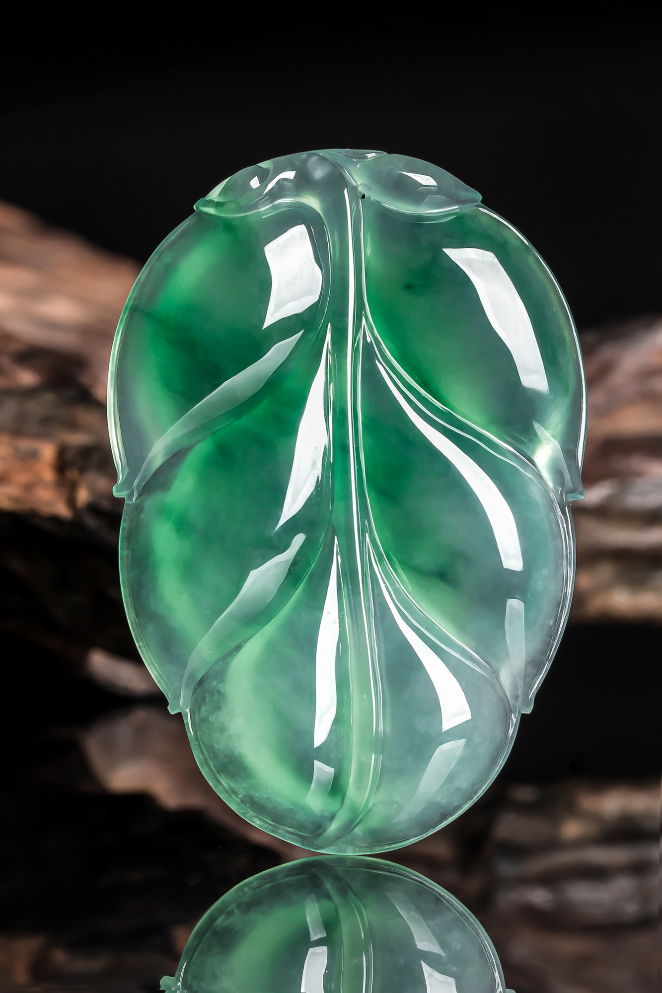 缅甸天然A货翡翠冰种飘花金枝玉叶叶子吊坠冰透精美飘绿翡翠吊坠