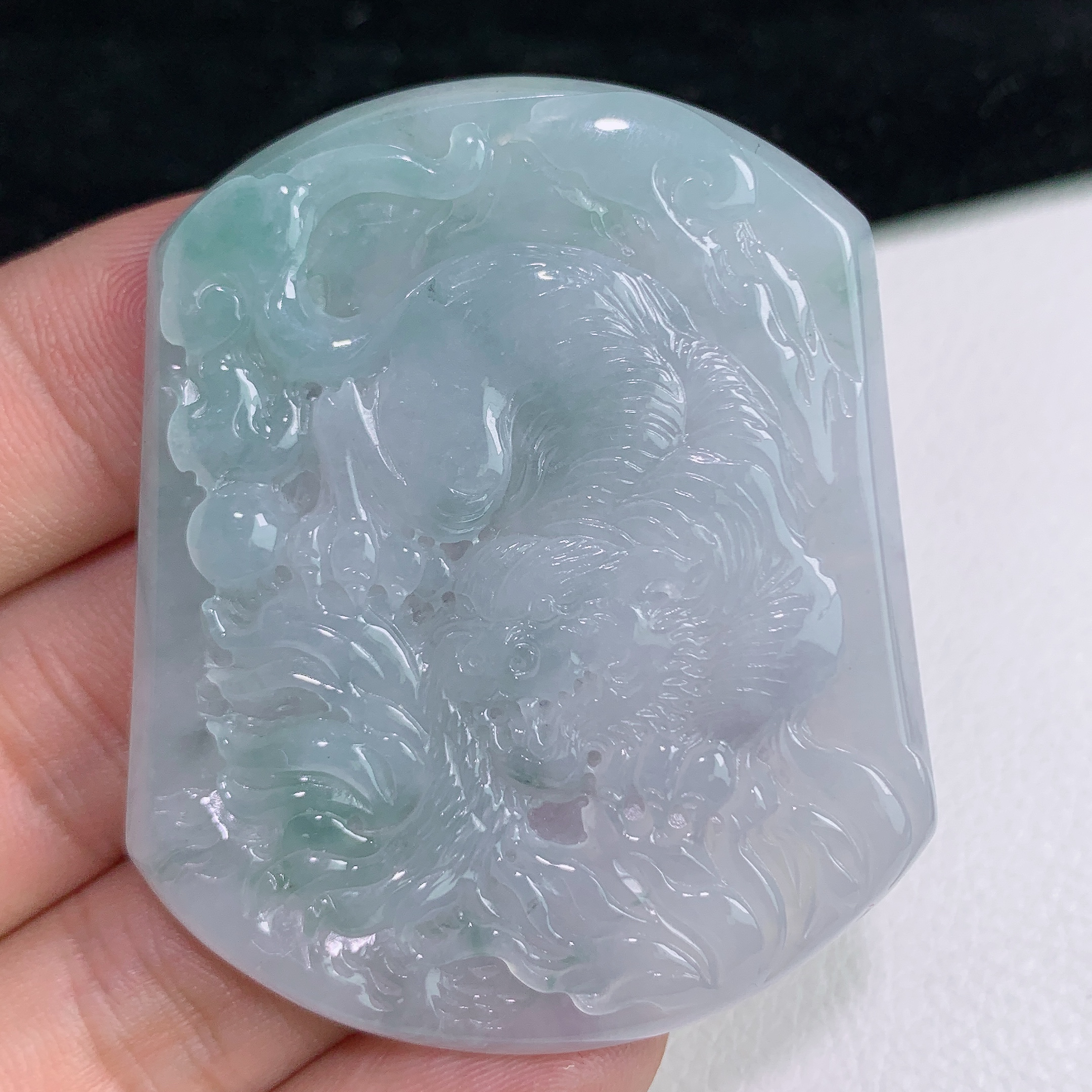 缅甸天然A货翡翠冰润飘花一刀切生肖虎牌吊坠仿古