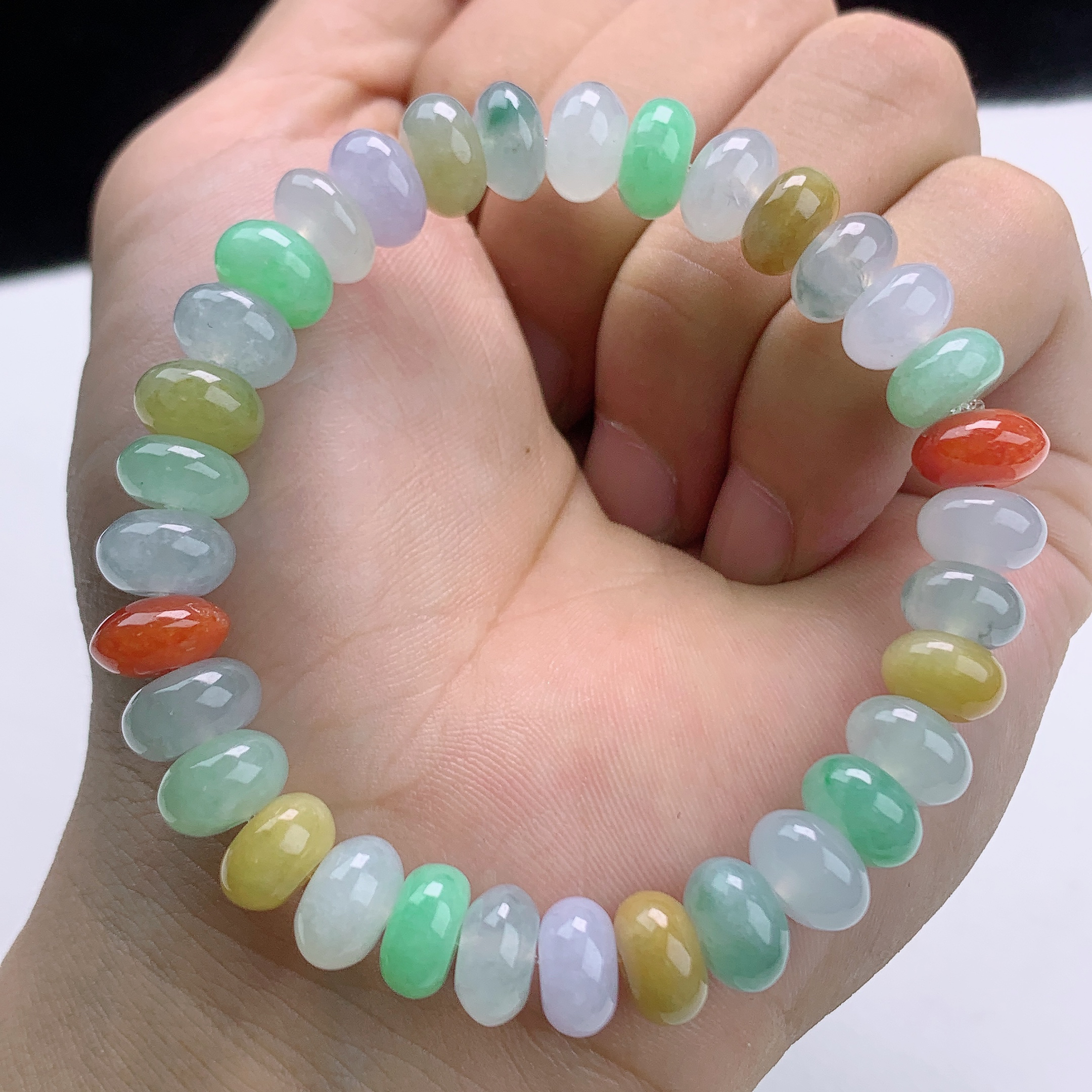 缅甸天然A货冰种双彩多宝算盘珠链手串手链玉手串糖果串珠色珠珠