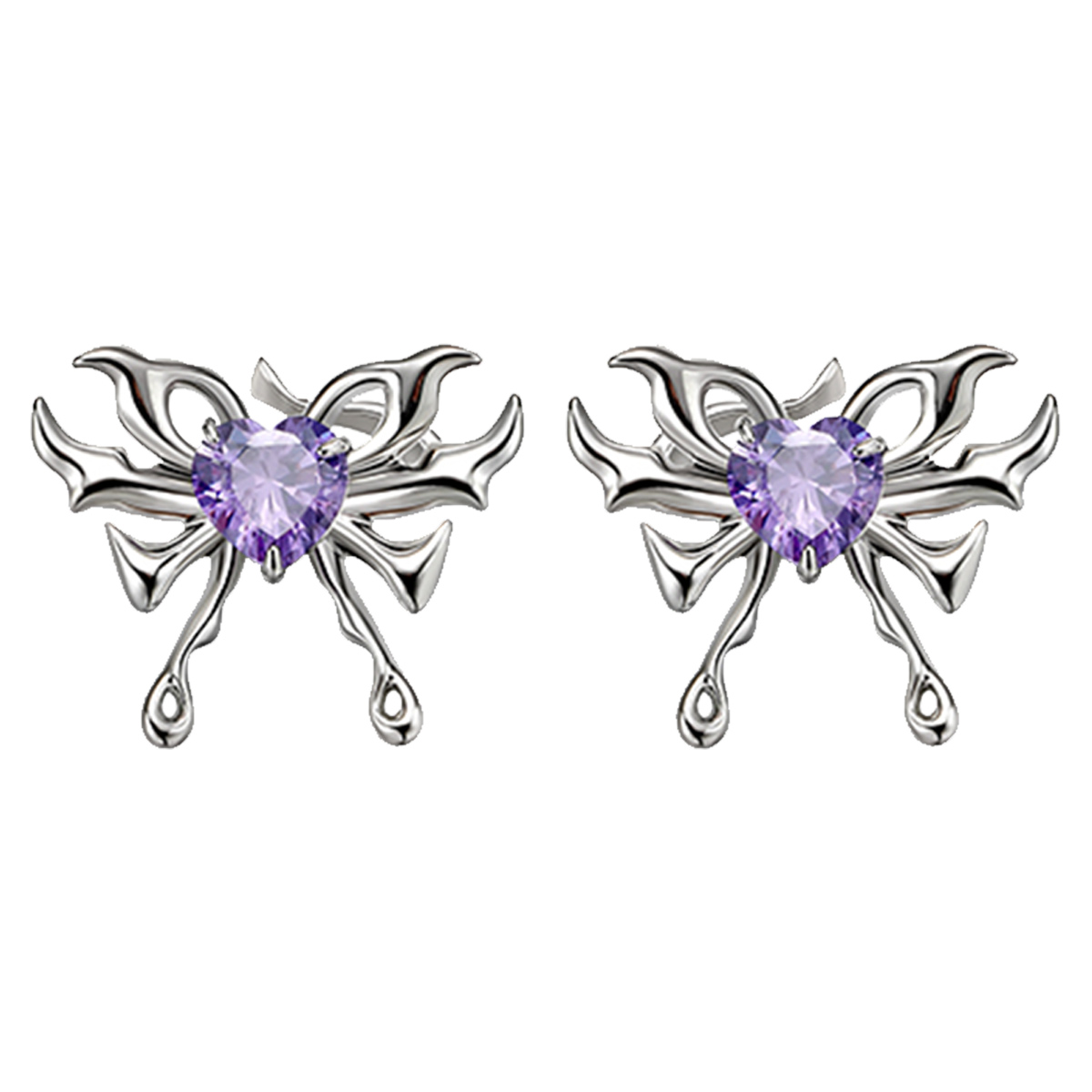 CAROMAY 合金耳饰 个性简约潮酷爱心锆石蝴蝶个性耳夹气质E14802