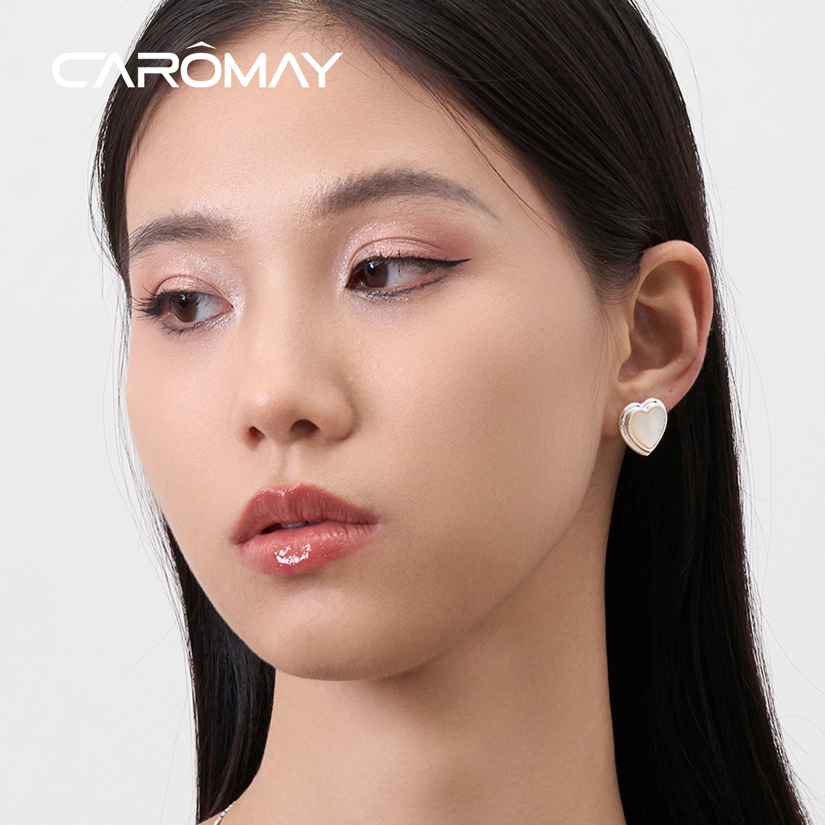CAROMAY 铜合金耳饰 s925银针贝壳爱心耳钉气质小众E23958