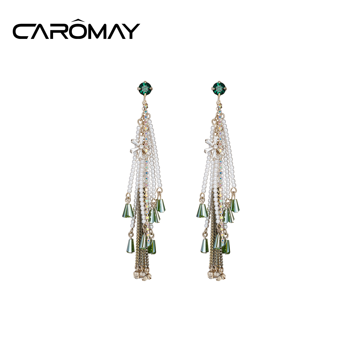 CAROMAY 铜合金耳饰 墨色流苏耳环气质时尚绿色耳坠E13555
