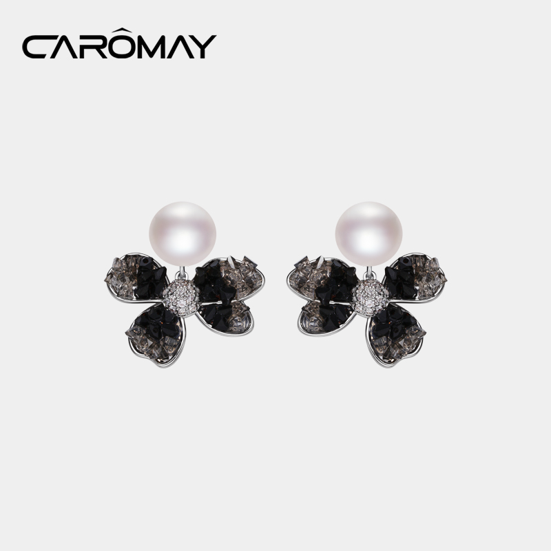CAROMAY珍珠蝴蝶耳环女款气质百搭耳坠925银针小众简约耳钉E23635