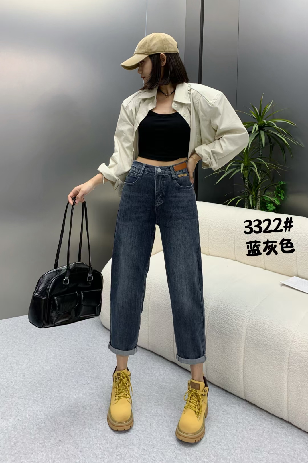 秋款后松紧腰萝卜裤