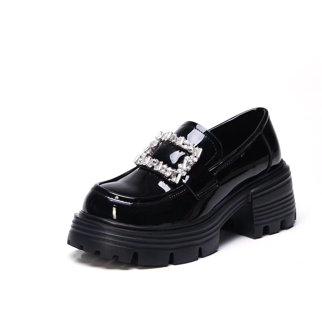 秋季新款真皮厚底乐福鞋圆头乐福鞋女鞋单鞋时尚百搭粗跟2S-20