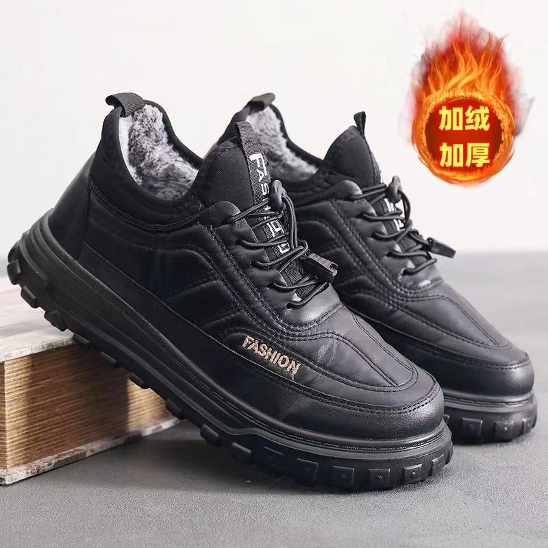 冬季老北京布鞋加绒加厚男棉鞋爸爸鞋防滑防水厚底休闲鞋老人棉靴