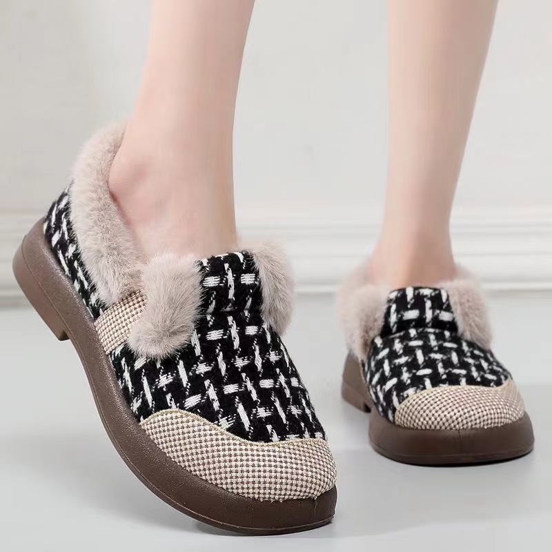 老北京布鞋女士棉鞋加绒保暖一脚蹬防滑耐磨软底中老年舒适妈妈鞋