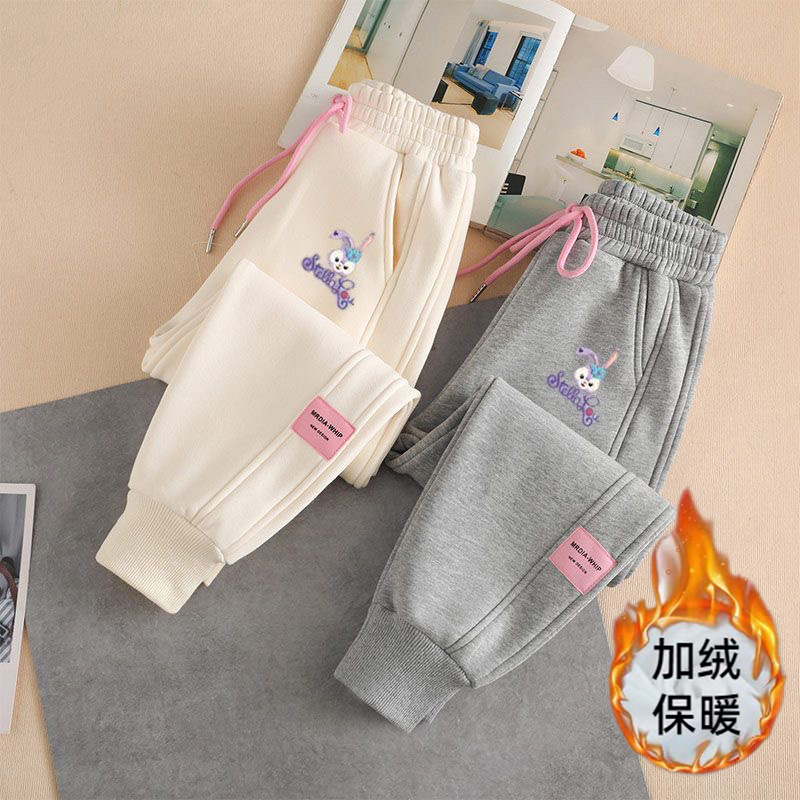 女童加绒加厚裤子秋冬款2023新款儿童休闲运动裤中大童秋冬季卫裤