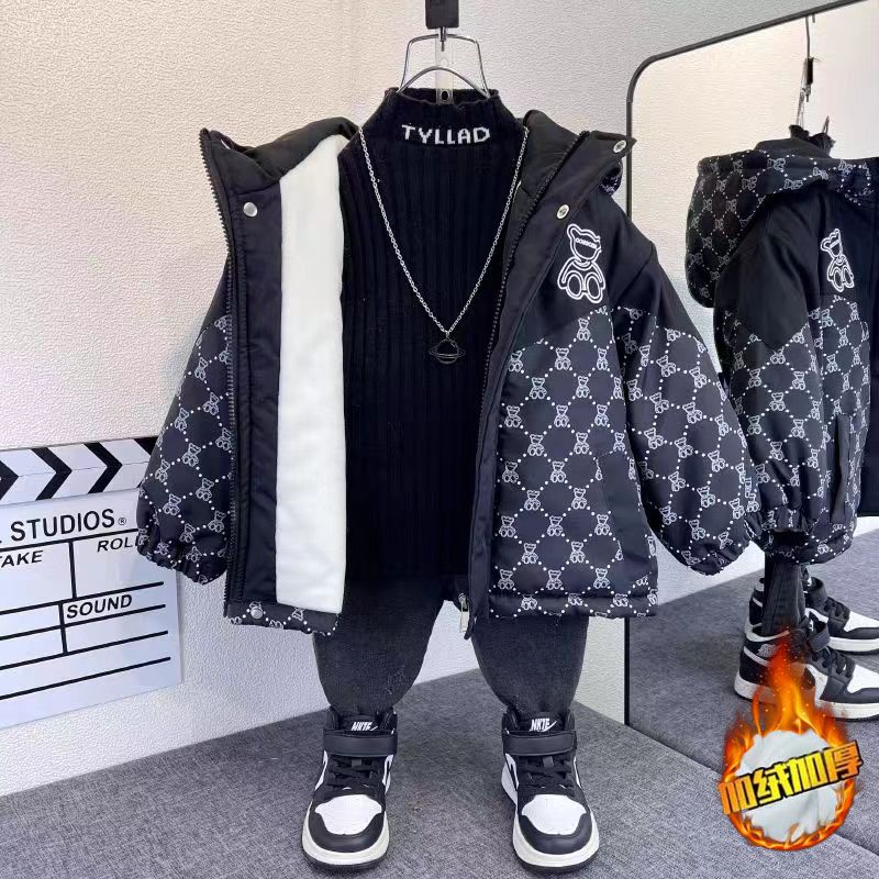 男童加绒加厚外套2023新款冬季儿童加厚棉服宝宝加绒棉袄男孩棉衣