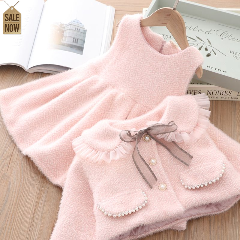 秋冬新款女童连衣裙套装2023新款秋冬装宝宝外套儿童公主裙