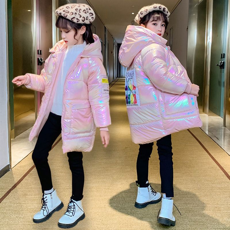 女童派克棉服洋气小孩中大童炫彩棉袄儿童2023新款秋冬外套棉衣
