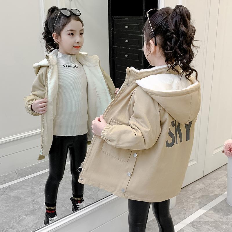 女童加绒加厚秋冬外套2023年新款韩版时髦儿童冬装洋气网红风衣潮