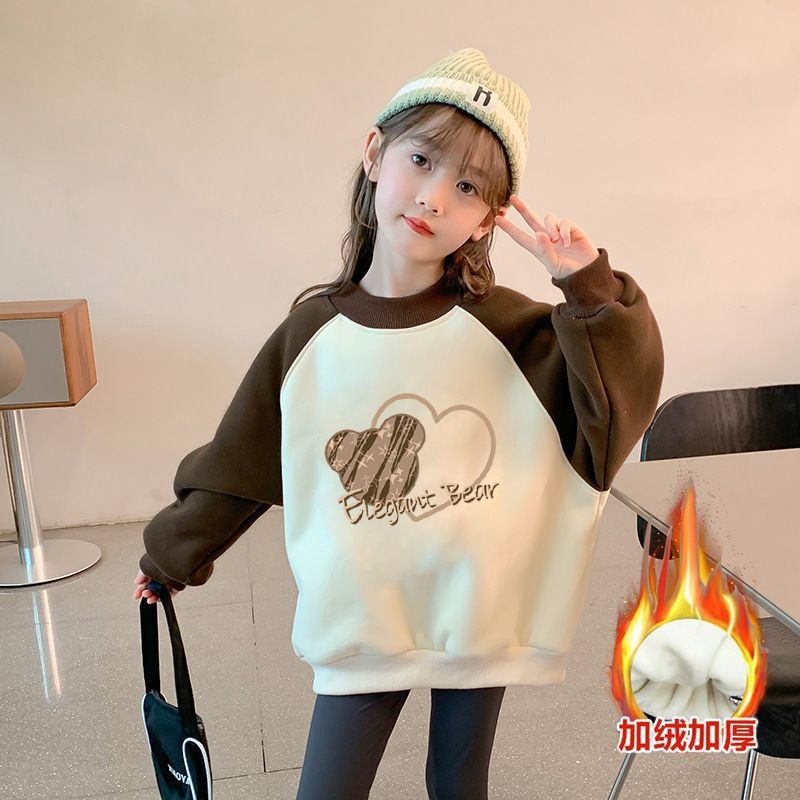 美拉德女童加绒卫衣秋冬2023新款儿童春款洋气女大童秋装女孩上衣