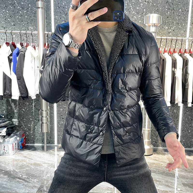 欧洲站西装领羽绒服中长款男士冬季外套时尚帅气休闲保暖羽绒衣潮