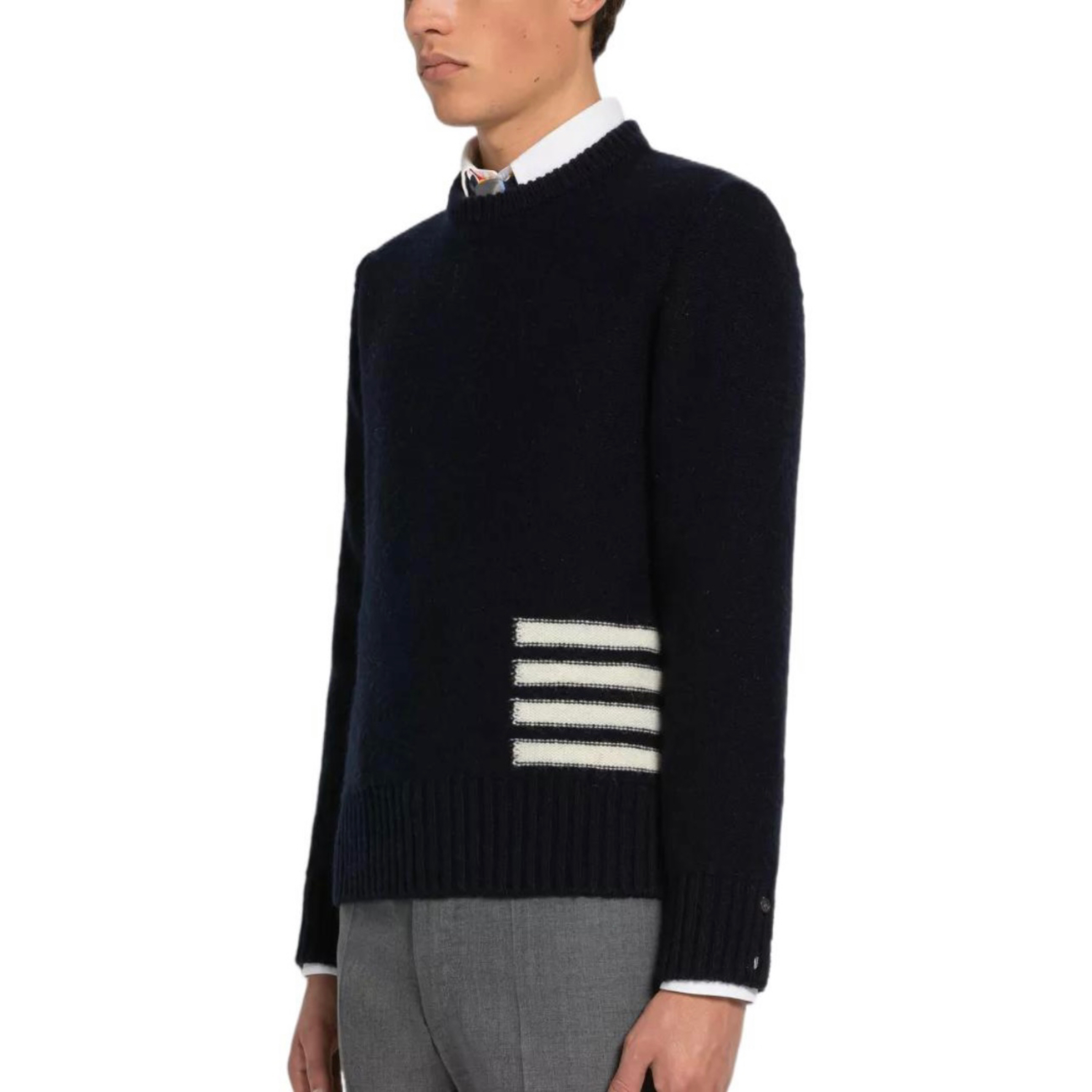 全新未使用 THOMBROWNE 汤姆布朗 秋冬休闲圆领套头毛衣男士蓝色 