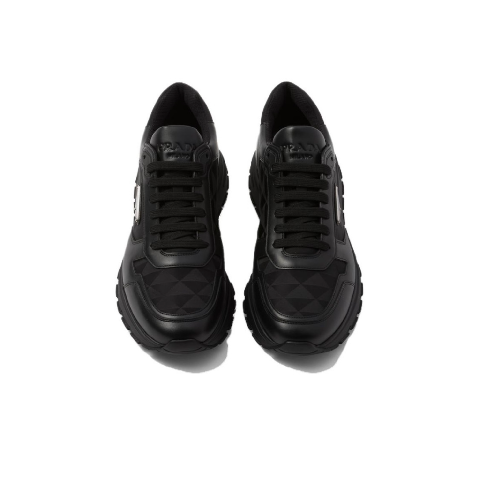 全新未使用 Prada/普拉达 经典时尚皮革拼接尼龙休闲鞋男士黑/白