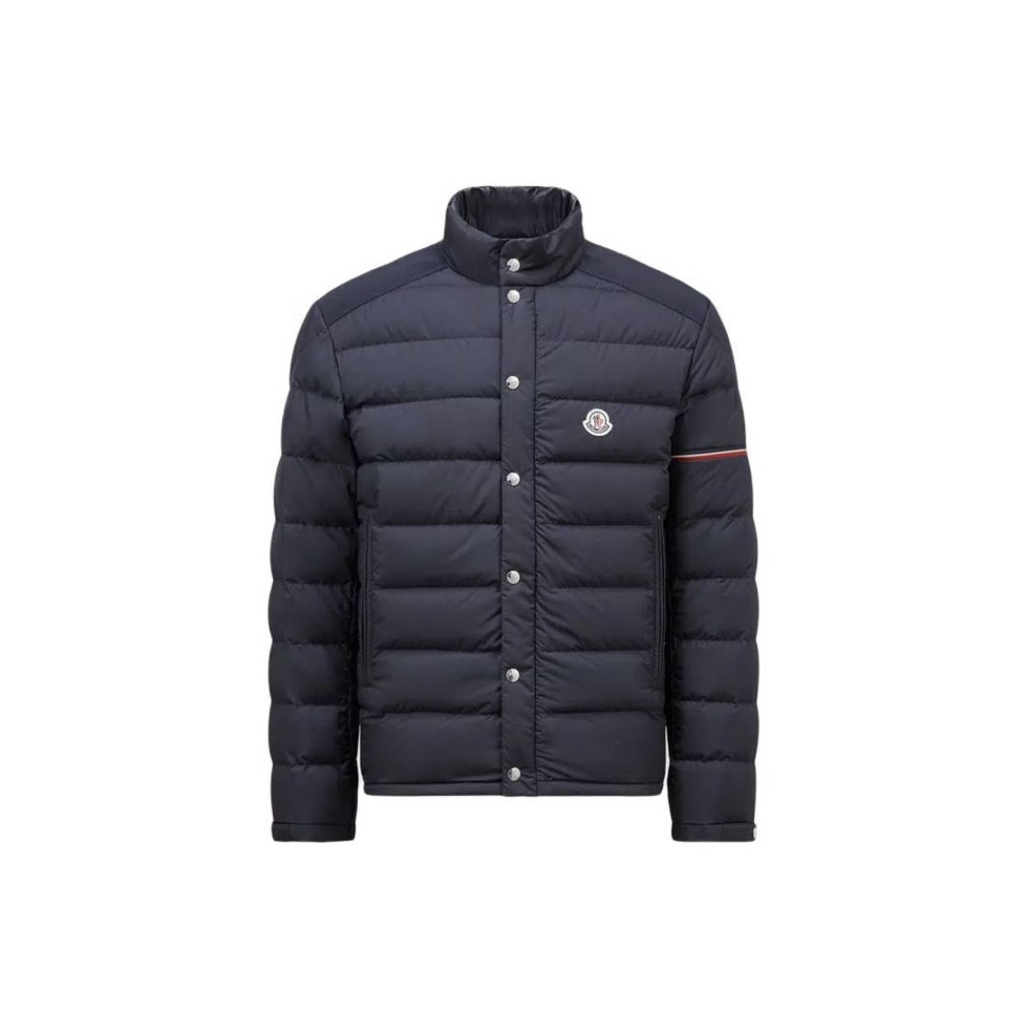 全新未使用 MONCLER 盟可睐蒙口 Logo立领单排扣羽绒服男士午夜蓝