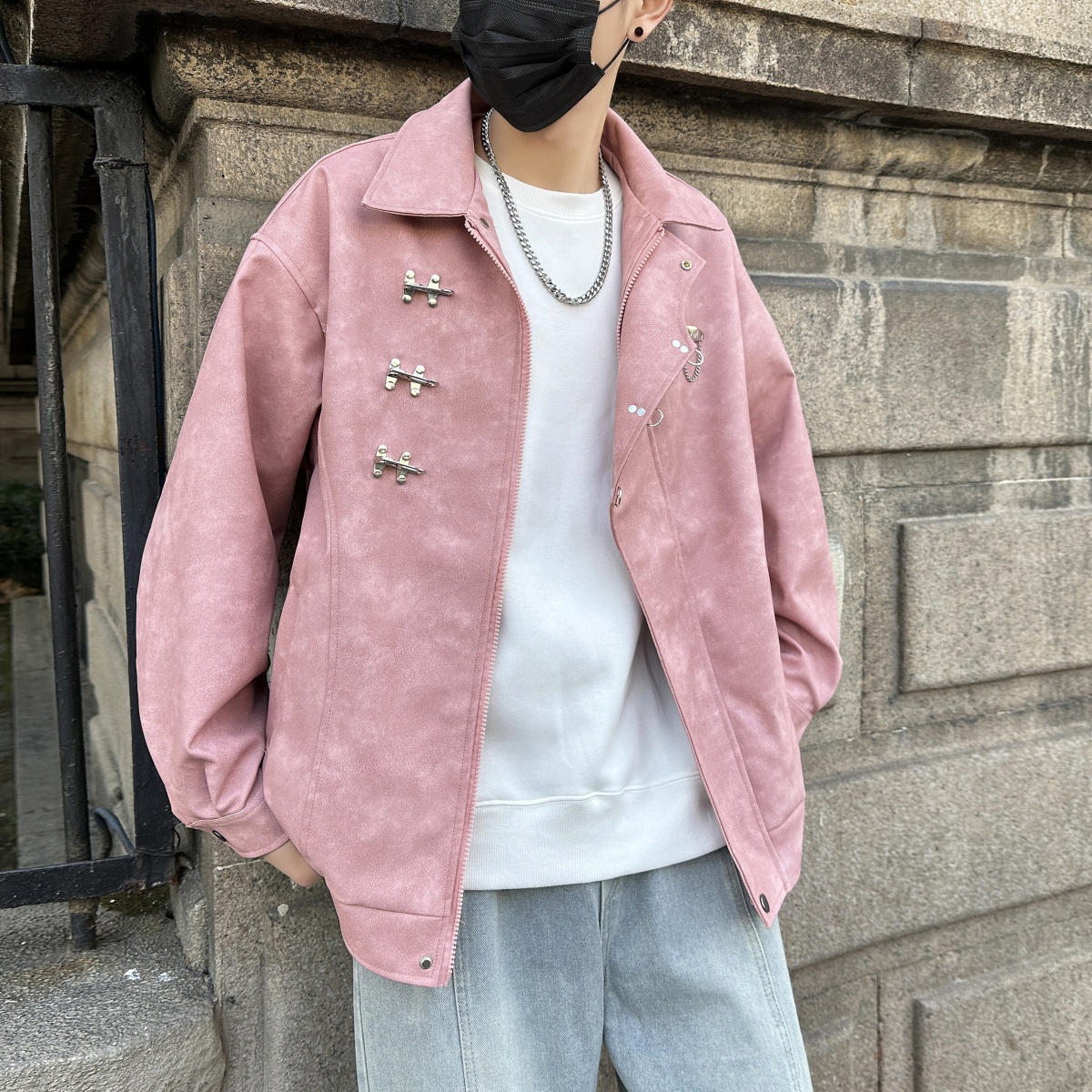 美式雪花皮夹克韩版潮流机车服秋季男装男款防风情侣休闲外套