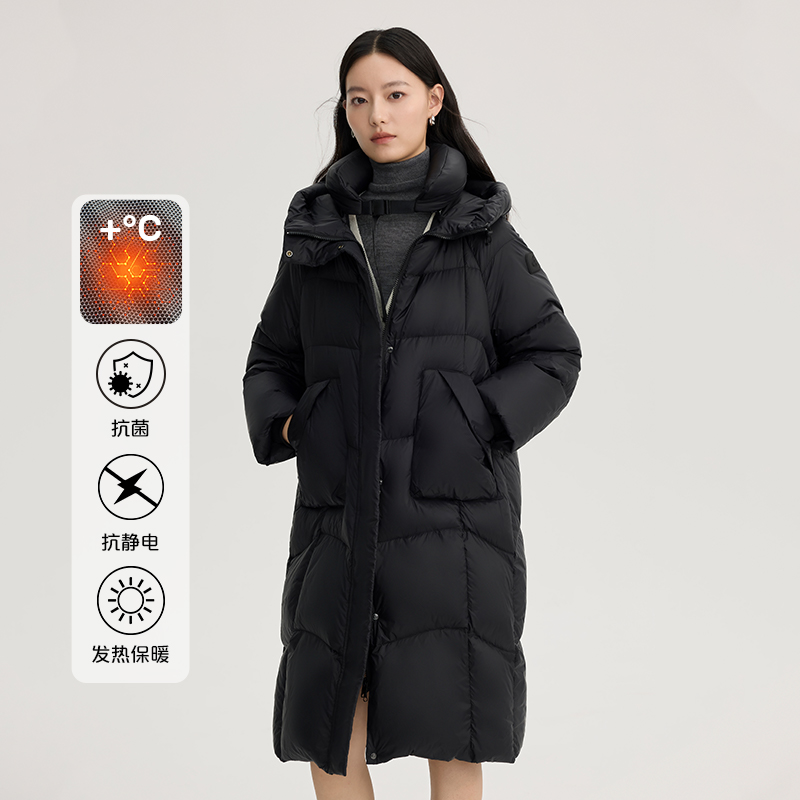 D-艾莱依鹅绒可脱卸U型枕长款羽绒服新款加厚连帽保暖外套1295