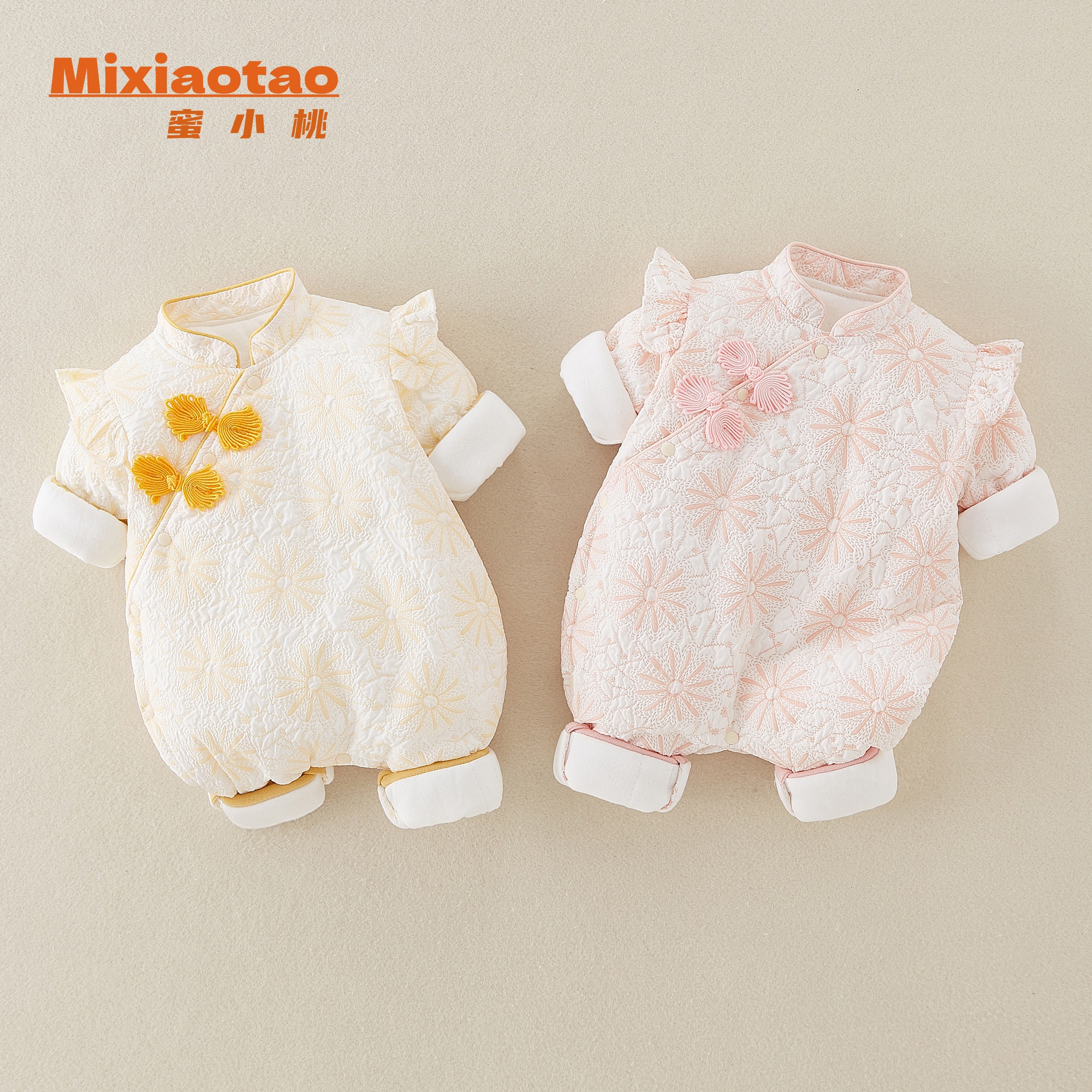 7花之语 秋冬款夹棉满印花朵旗袍闭档哈衣连体衣外出服中国风