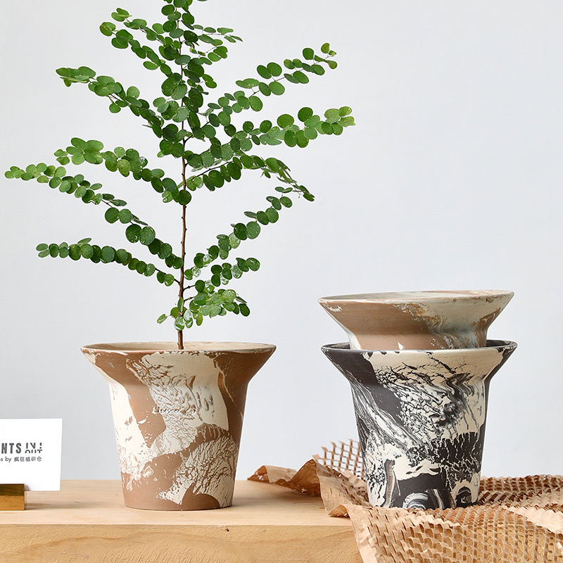 创意肌理纹多肉植物盆搅胎工艺随机纹理艺术客厅摆件透气陶瓷花盆