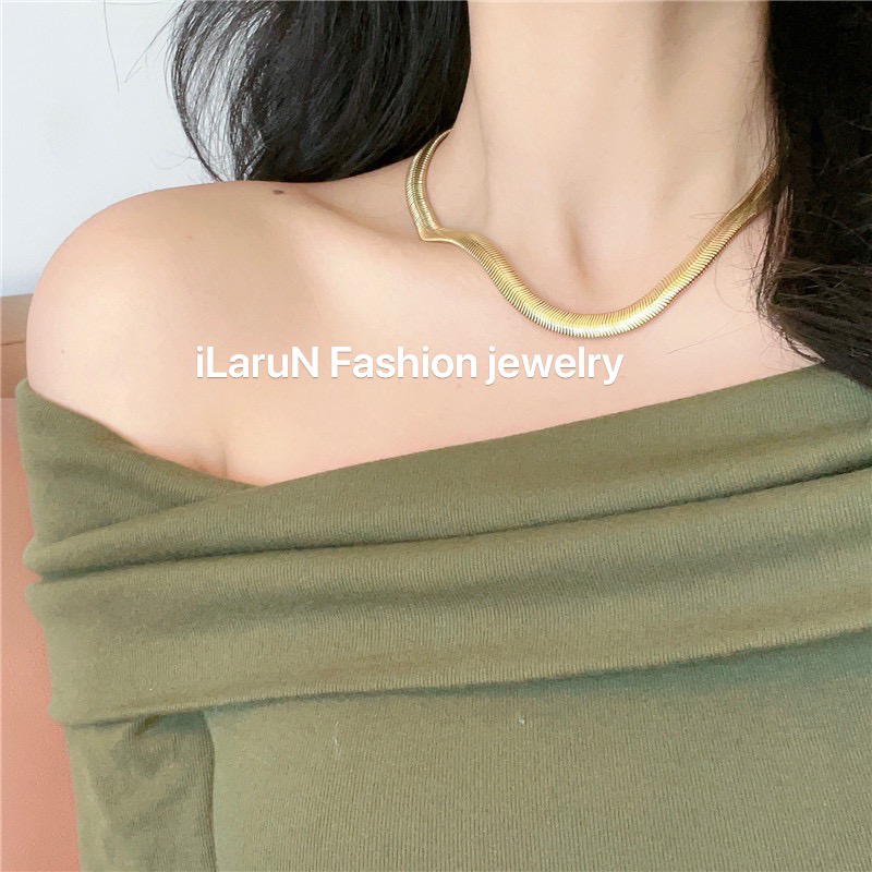 钛钢项链 iLaruN蛇骨链绿金色百搭复古小众