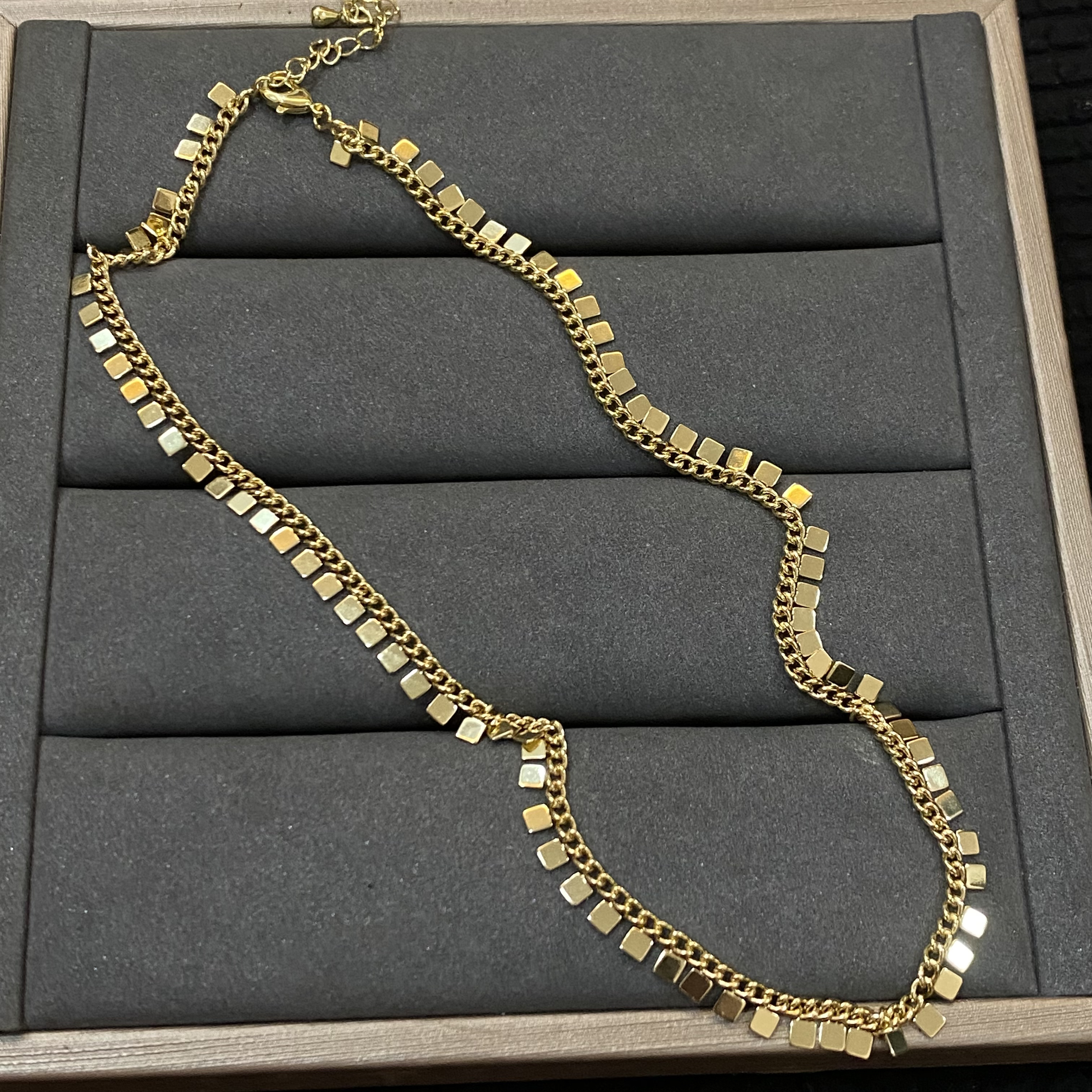 钛钢项链 iLaruN新款绿金色片片项链