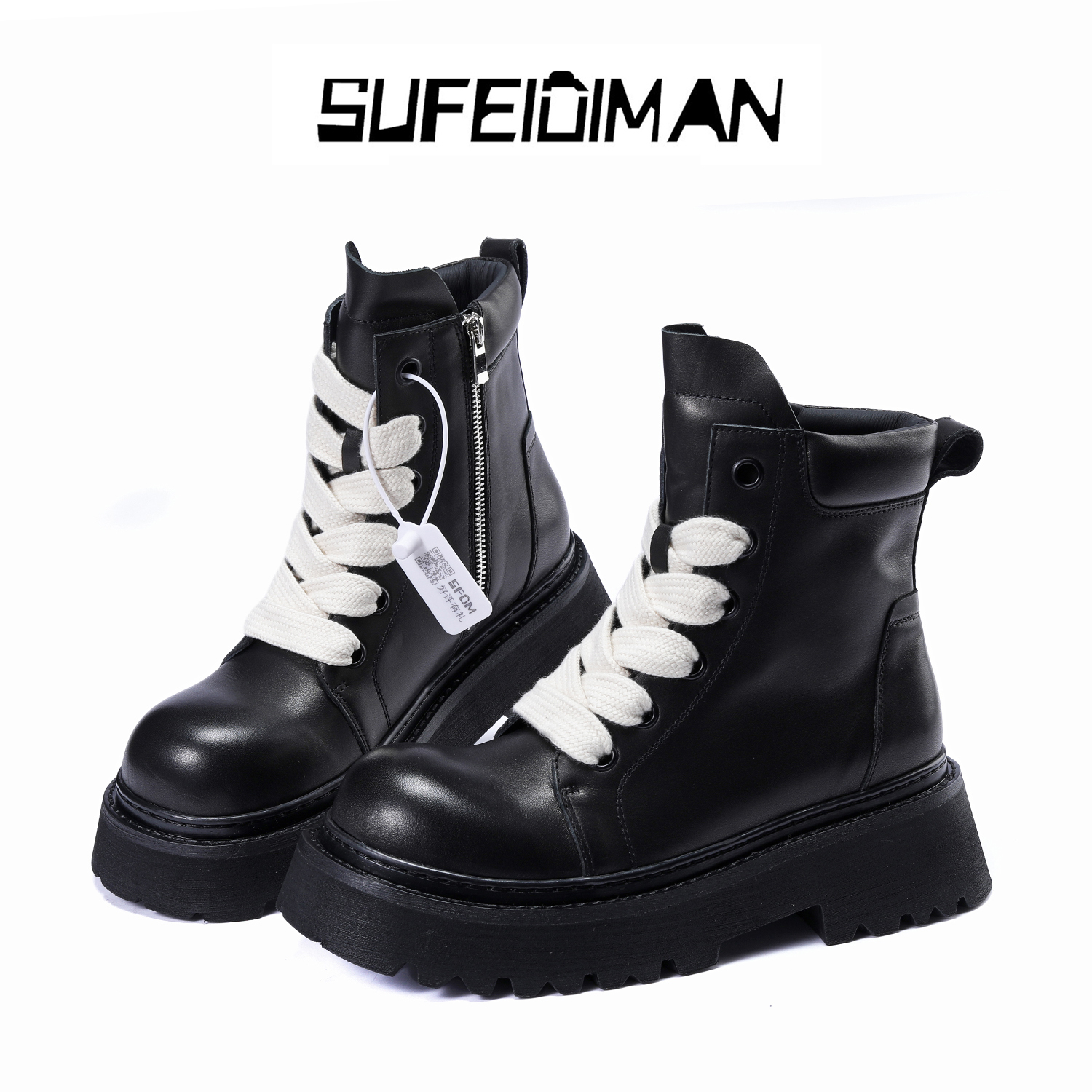 素菲迪缦百搭厚底休闲鞋英伦风真皮高帮牛皮男鞋潮款靴马丁靴男士