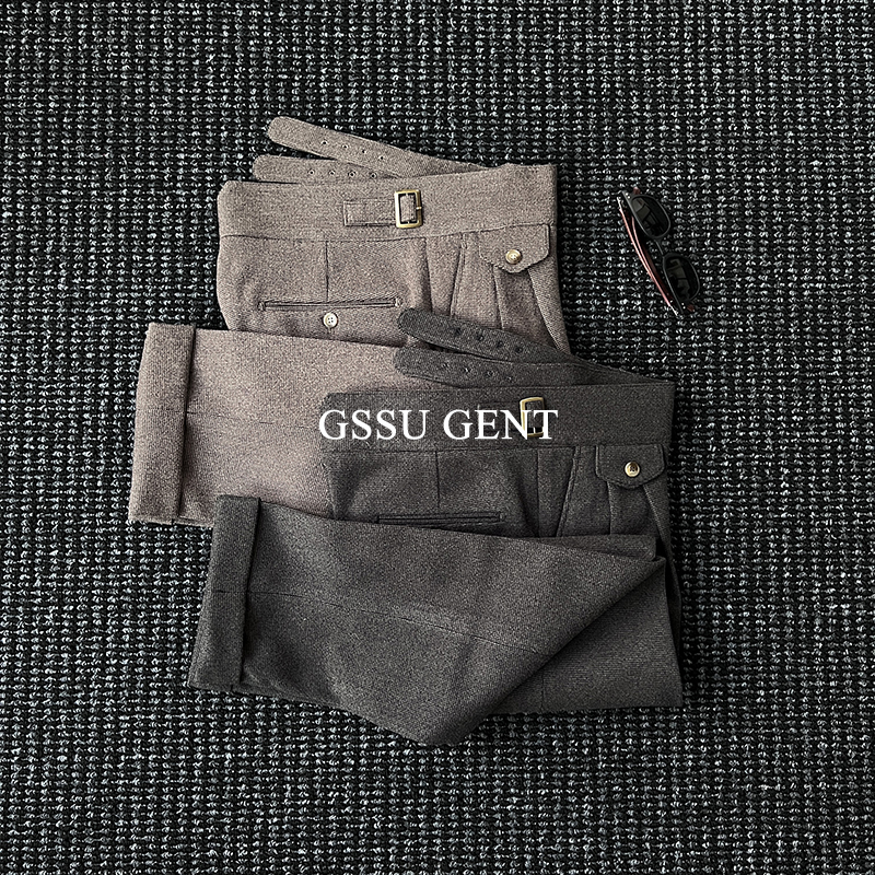 秋冬加厚毛呢那不勒斯廓尔格双刀西装裤男士复古意式休闲商务长裤